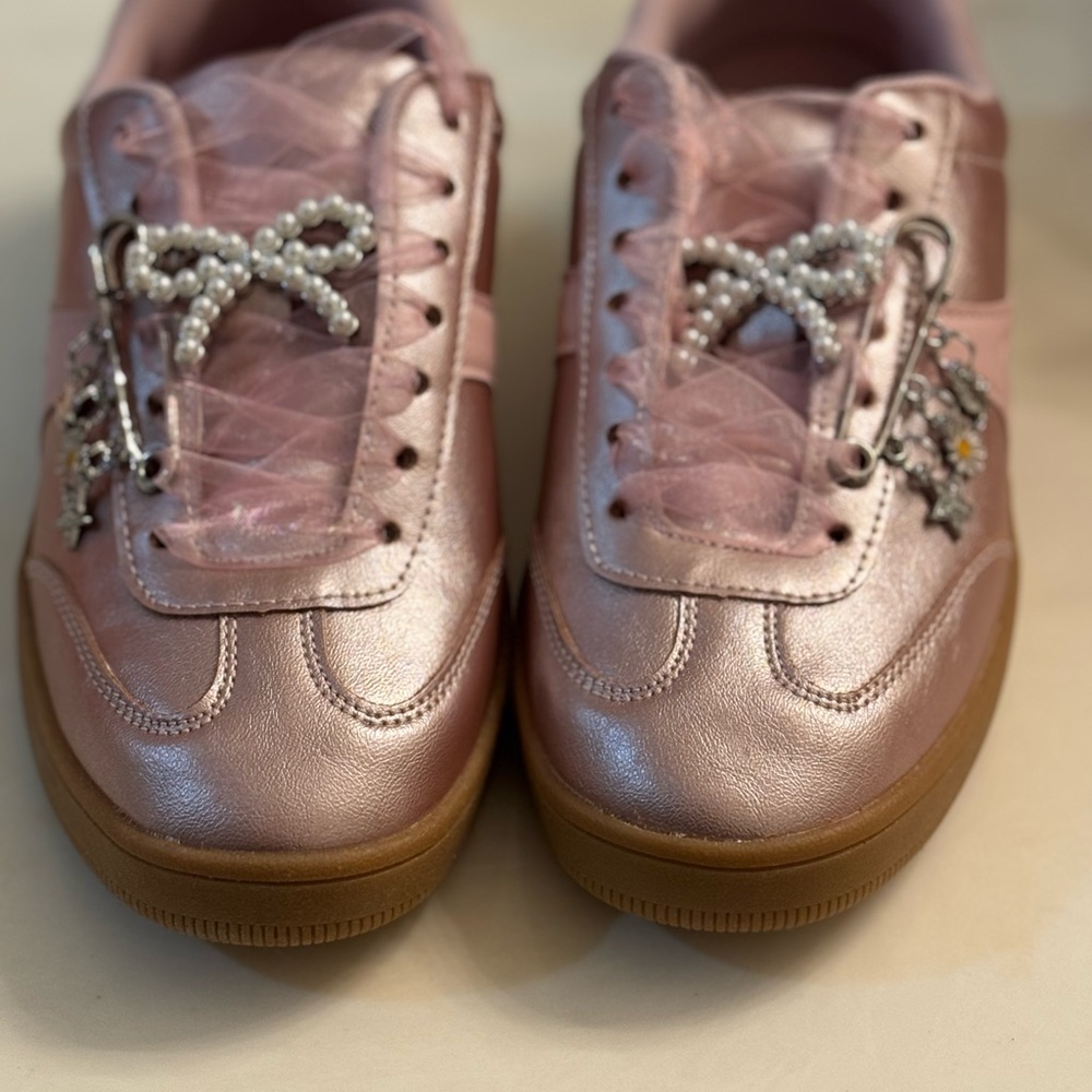 No Boundaries Pink Sneakers with Pearl Bow